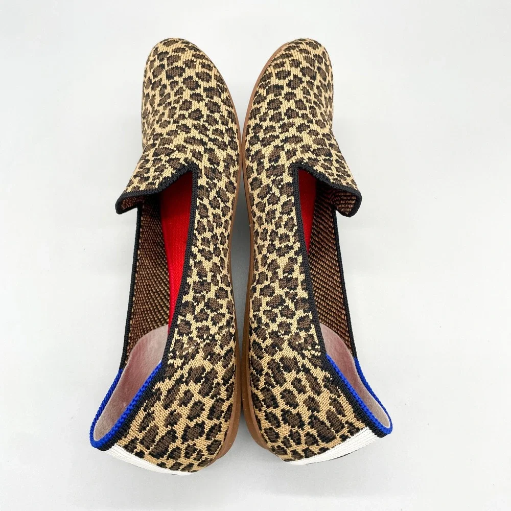 Rothys The Loafer Little Cat Womens 8 Leopard Print Knit Flats Slip On Preppy